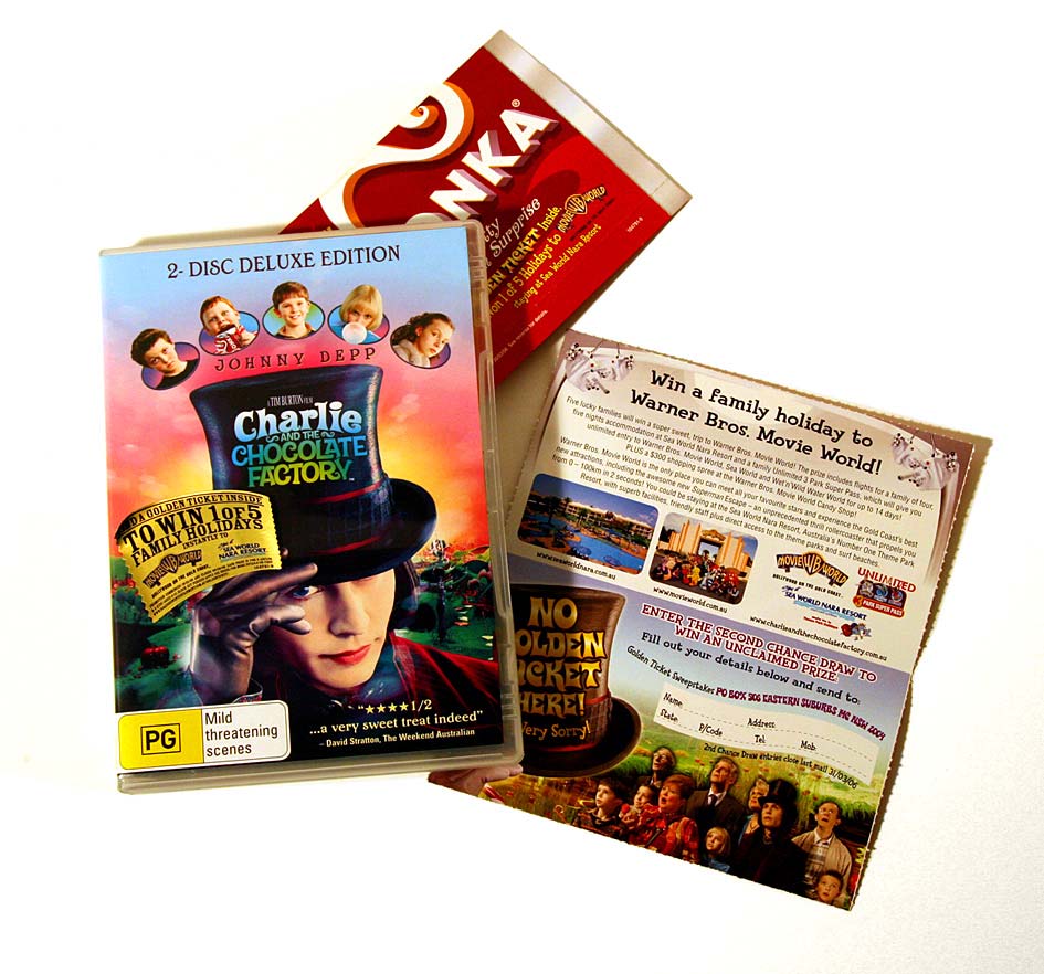 Charlie and the Chocolate Factory DVD Golden Ticket promotional packs
