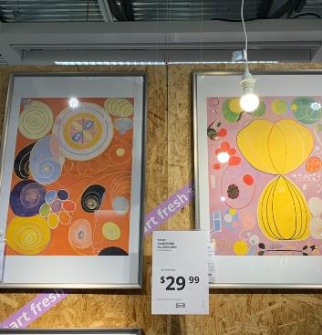 Hilma af Klint exhibition displays in an IKEA store
