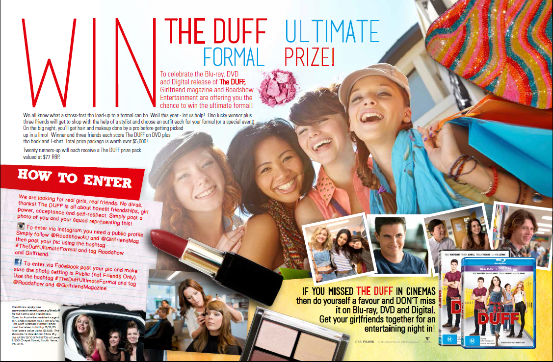 Girlfriend magazine promotion for The DUFF Ultimate Formal prize
